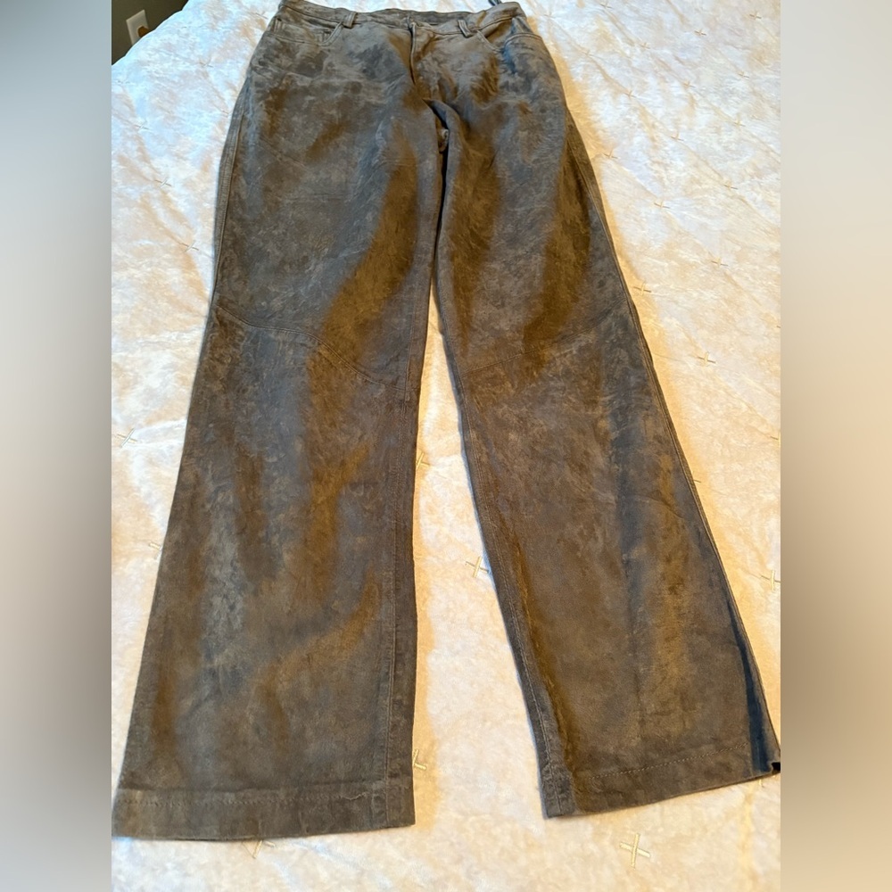 Suede Leather Pants Green Ultra High Waisted Soft Lined Neutral Women’s Sz 8